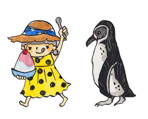 女の子とフンボルトペンギンイラスト ふくのふく