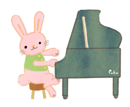 「山の音楽家」ピアノを弾くウサギ